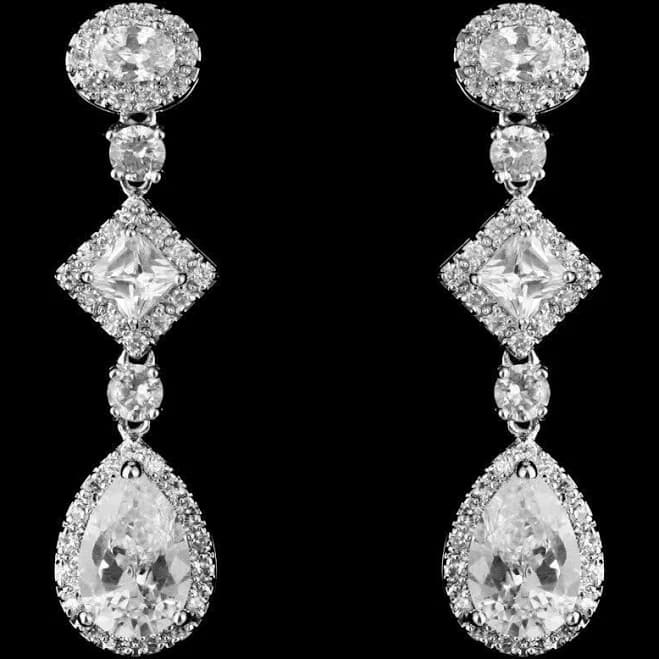 CZ 3 Tier Multi-Shape Dangle Earrings