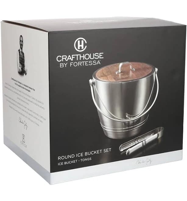 Crafthouse Fortessa Stainless Steel Round Ice Bucket with Tongs
