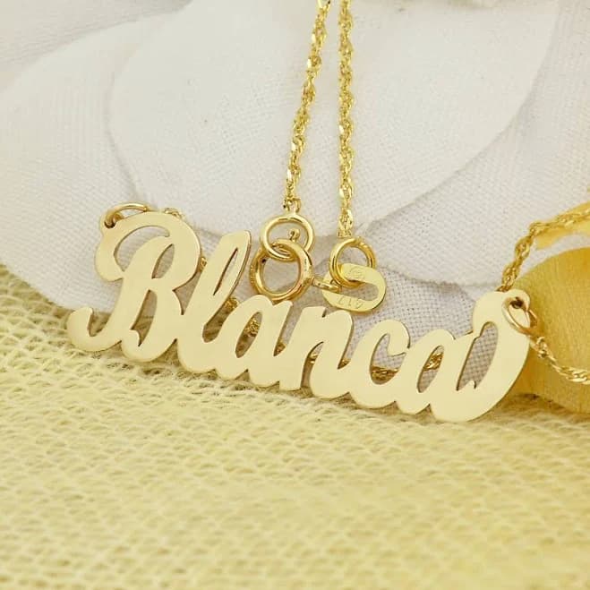 Solid Gold Cursive Laser Cut Nameplate Necklace