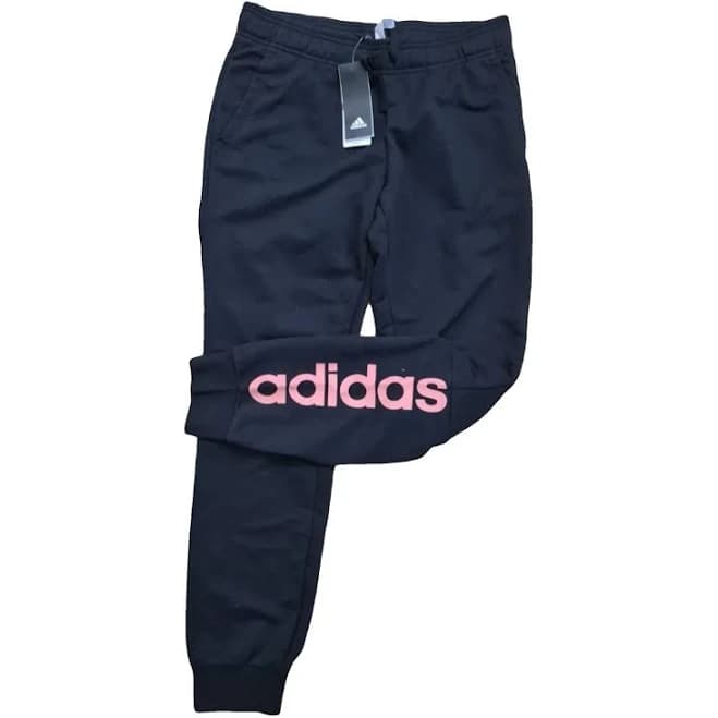 Adidas Black Cotton Sweatpants with Pink Logo Size M International