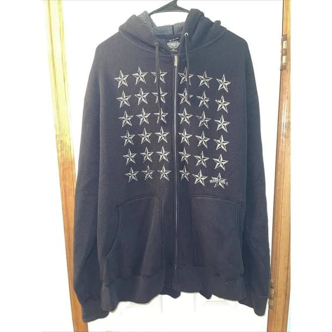 Norcal Star Print Zip-Up Hoodie - Black Xl | Color: Black | Size: Xl | Pm-67963850's Closet