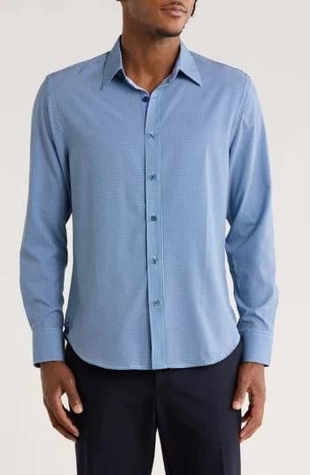 CONSTRUCT Men's Slim Fit Stretch Geo Print Button-Up Shirt