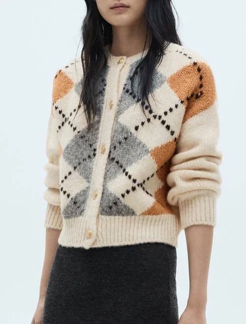 MANGO Women's Rombin Argyle Rhombus Cardigan