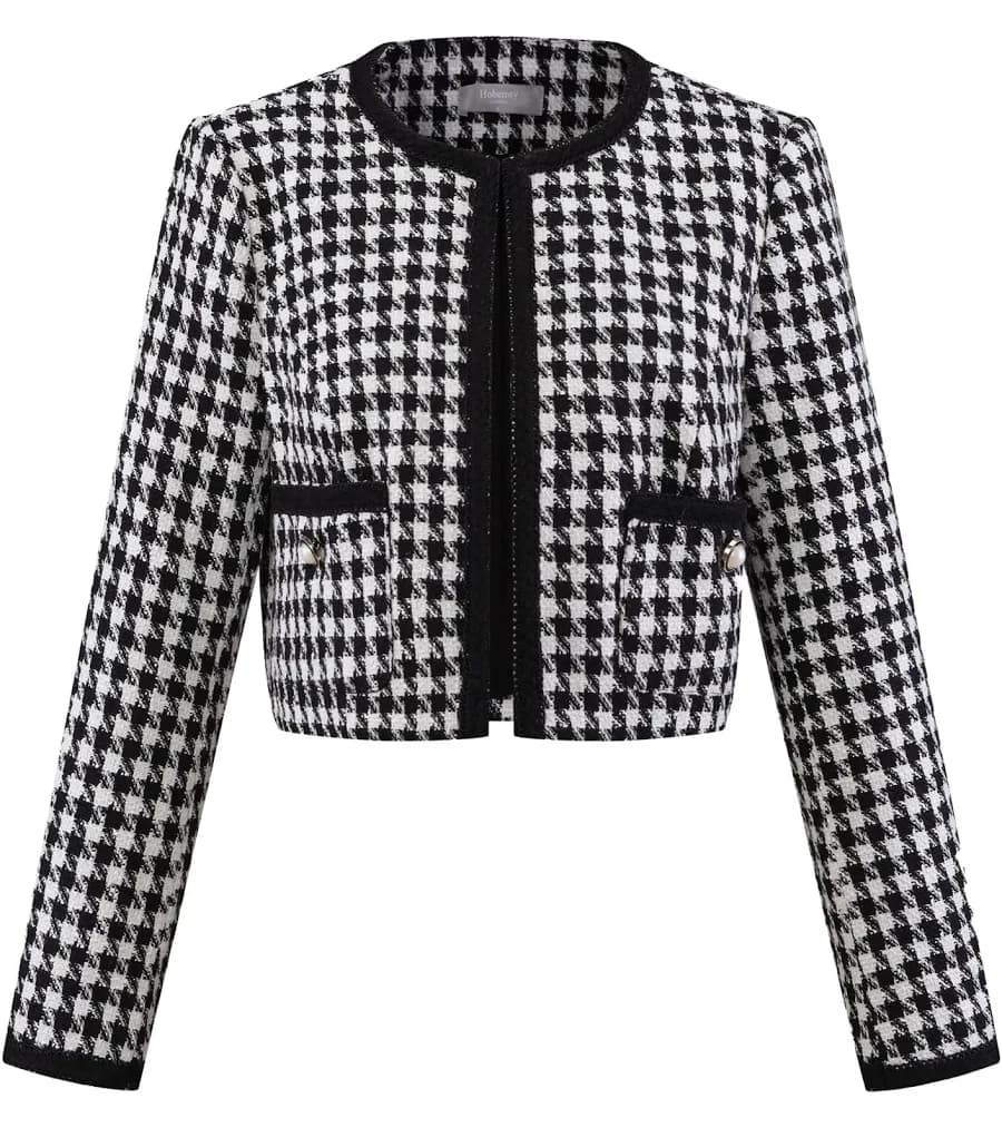 Daring Diva Women's Houndstooth Cropped Tweed Jacket