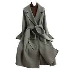 Amazon.com: ZUIAI Women's Gray Wool Jacket OL Vintage Mid-Length Thicken Warm Lapel Coat Blend Pea Trench Coat Jacket with Belts(L Code) : Clothing, Shoes & Jewelry