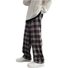 Plaid Pants for Women Loose Fit Wide Leg Tartan Trousers High Waist Straight Check Pants Comfort Lattice Home Pajamas Black at Amazon Women's Clothing store