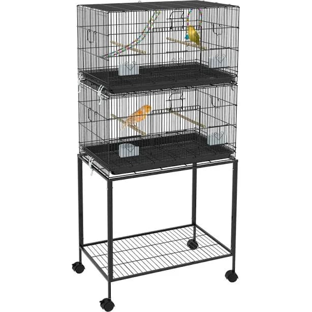 PawHut Double Stackable Bird Cage on Wheels with Stand