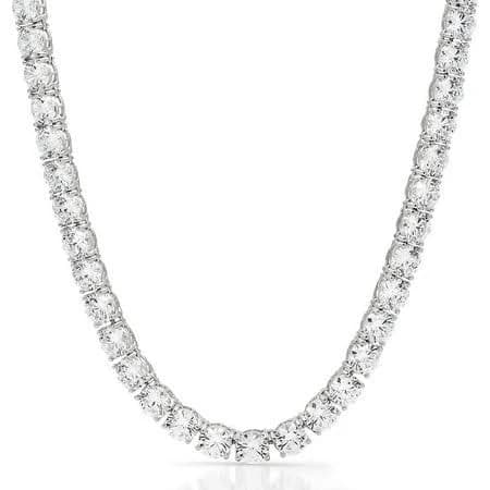 Giorgio Bergamo 925 Sterling Silver Iced Out Round CZ Tennis Necklace