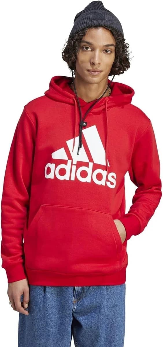 Adidas Men's Essentials Fleece Big Logo Hoodie - Red/White - Medium