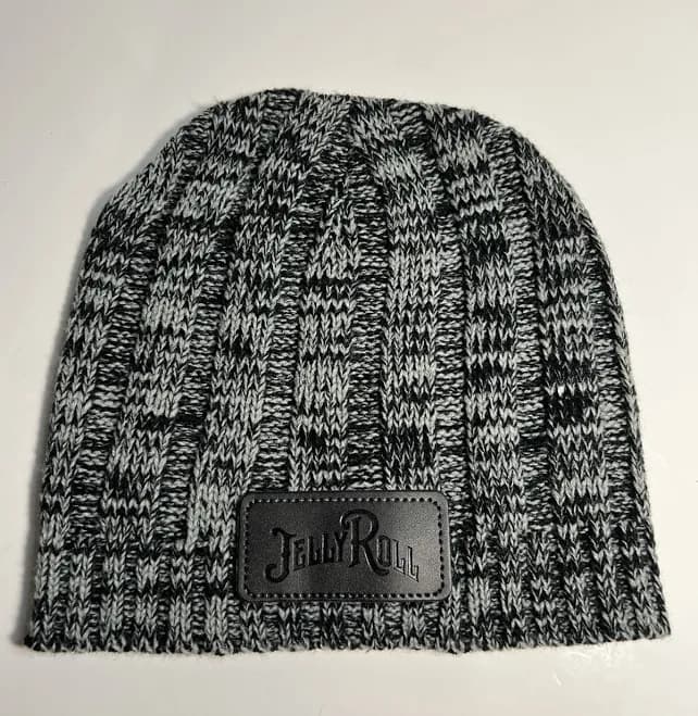 Jelly Roll Black White Marled Knit Beanie Hat Soft Warm Cuff