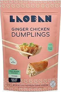Laoban Dumplings︱Ginger Chicken Frozen Dumplings︱Free-Range Chicken, Scallions, Ginger, Garlic︱Made From Scratch with Best Ingredients︱Frozen Meals for Everyday, Heats Up for Dinner in Minutes | No Artificial Ingredients or Preservatives (8oz)