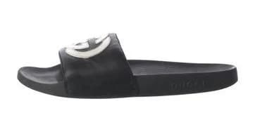 Gucci Interlocking G Logo Leather Slides in Black/White, Women's 12