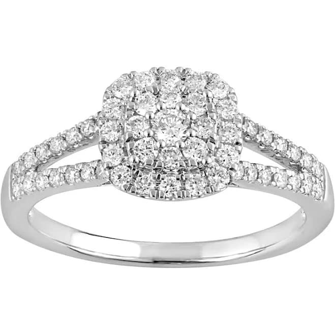 Unique Moments 1/2 CTTW Lab-Grown Diamonds Split Shank Halo Sterling Silver