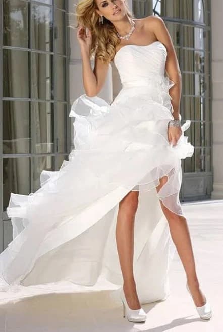 Strapless High-Low Ruffled Wedding Dress with Ruching