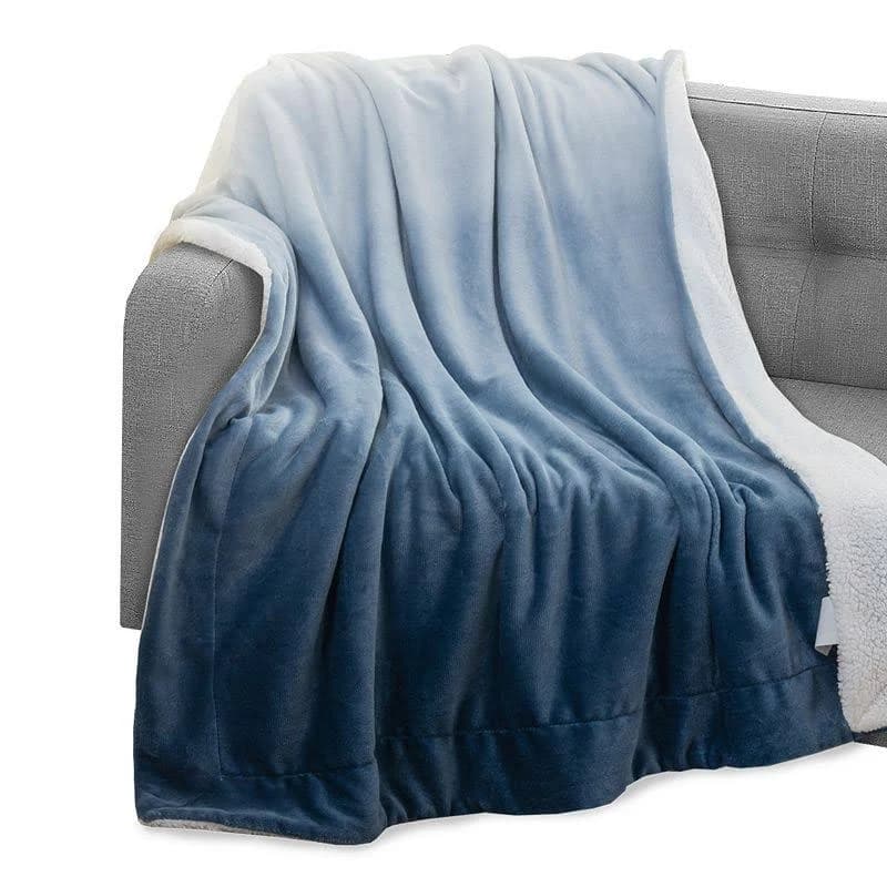 Elegant Comfort Ombre Printed Sherpa Backed Plush Throw Blankets