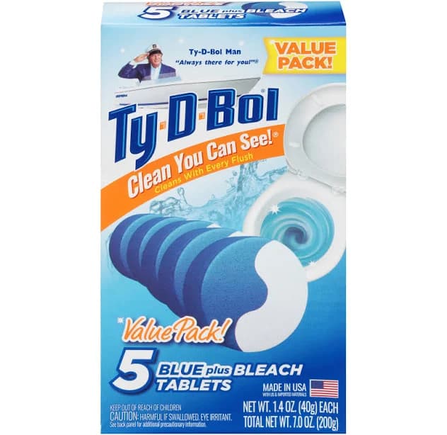 Ty-D-Bol Blue Plus Bleach Toilet Bowl Cleaner Tablets - 5 ct 7 oz Package