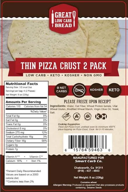 Great Low Carb Bread Company Pizza Crust Thin Crust 2 Pack