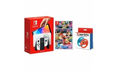 Nintendo Switch OLED White Edition Mario Kart 8 Deluxe Screen Cleaning Cloth Bundle