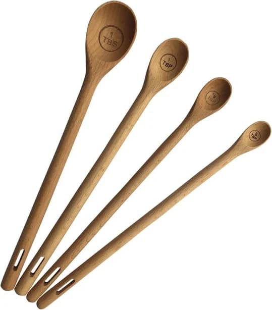 Utensi Long Handle Wooden Measuring Spoons Set of 4
