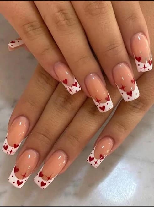 24pc Red Heart Short Square Nail Set