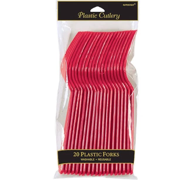 Party On USA Apple Red Plastic Forks