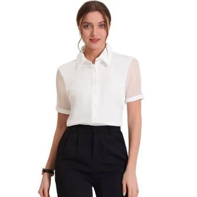 Inspire Chic Women's Sheer Short Sleeve Button Down Shirt