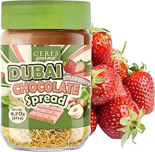 Dubai Spreadable Chocolate with Freeze-Dried Strawberry – Pistachio Spread with Roasted Phyllo - Gourmet Breakfast Chocolate, 275g / 9.7 oz