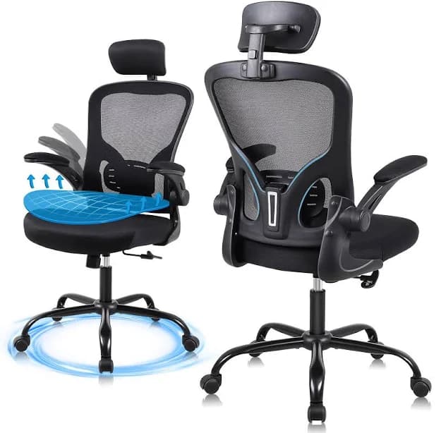 Ergonomic Mesh Office Desk Chair with Headrests and Adjustable Armrests