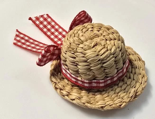Vintage 1980s Country Days Red Check Avon Pin Straw Hat- No Box