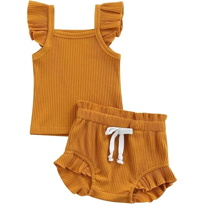 The Ollie Bee Fly Sleeve Ribbed Ruffle Set