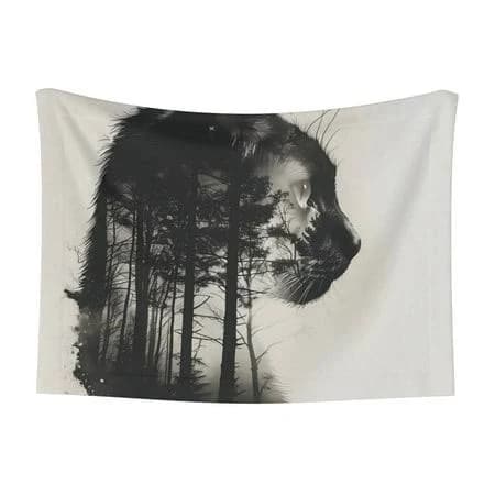 Naloa Double Exposure Cat Forest Dog Blanket, 3 Sizes Cat Blanket for Indoor Cats Large Medium Small Dog Gifts-Medium