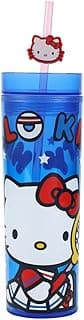 Hello Kitty Tennis 16 Oz Blue Plastic Tumbler Cup With Straw & Lid