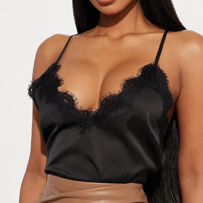 Fashion Nova Plus Size Lace Trim Sleeveless Satin Cami