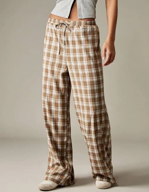 Missguided High Waist Loose Fit Plaid Palazzo Pants with Drawstring