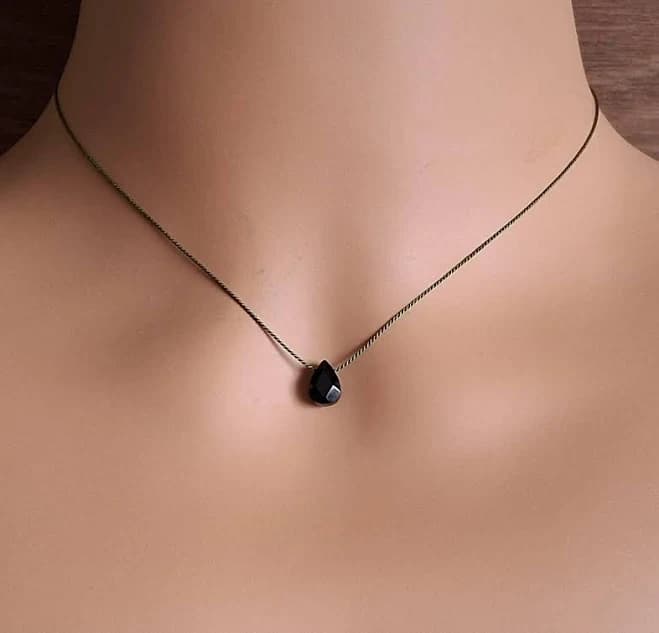 Sterling Silver Minimalist Black Onyx Silk Cord Necklace