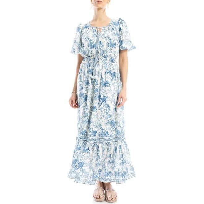 Max Studio Women's Bubble Sleeve Tiered Maxi Dress