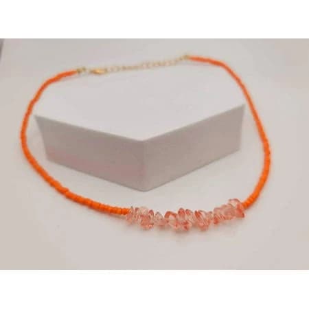 Dainty Orange Quartz Seed Bead Choker Necklace