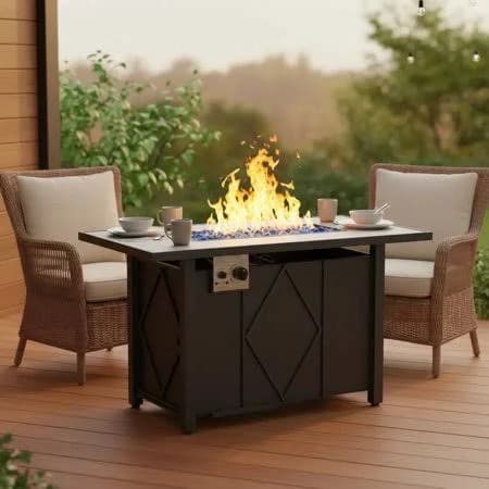 Edx 43" Propane Fire Pit Table with Lid and Blue Glass Rock