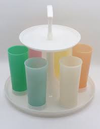 Vtg. Tupperware Two-Tier Carousel Caddy w/ All 6 Original Pastel Tumblers 16 OZ. | eBay