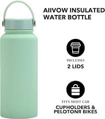 Aiivow Mint Green 32 OZ Insulated Water Bottle, Large Metal Insulated Stainless Steel Water Flask, Big Sports Travel Water Bottle with 2 Lids, Insulated Sage Green Thermal Mug Cup: Buy Online at