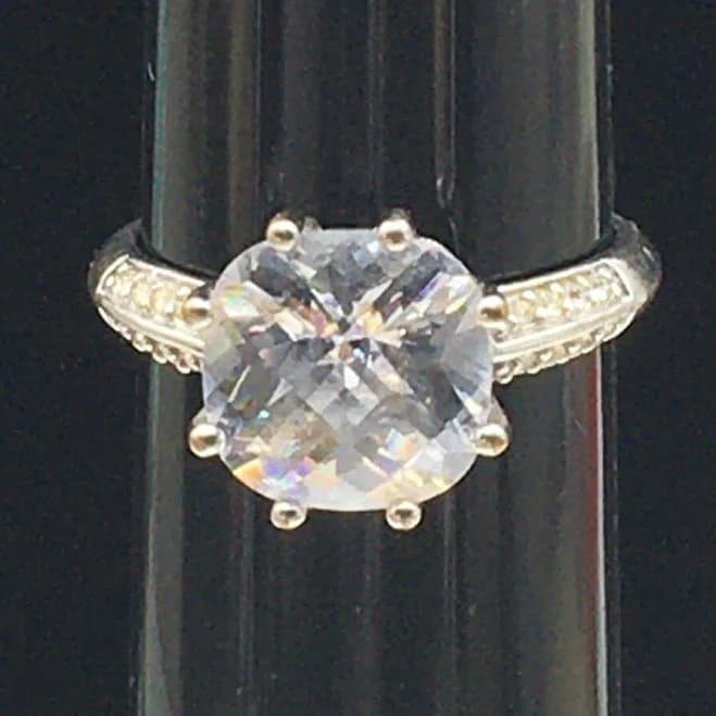 Designer Silver Tone Multifaceted Clear Stone Ring Sz 10.5