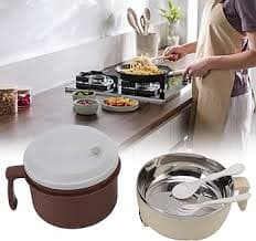 Amazon.com: Large Capacity Lunch Bowl with Lid, Stainless Steel Instant Noodles Bowl, Double Layer Soup Bowl, Instant Noodle Cooker, Thermal Lunch Box Container for Home Kitchen Office (Coffee and Beige): Home &