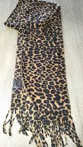 womens TAN BROWN BLACK WILD CAT LEOPARD PRINT FLEECE SCARF 66 S 8 INCH