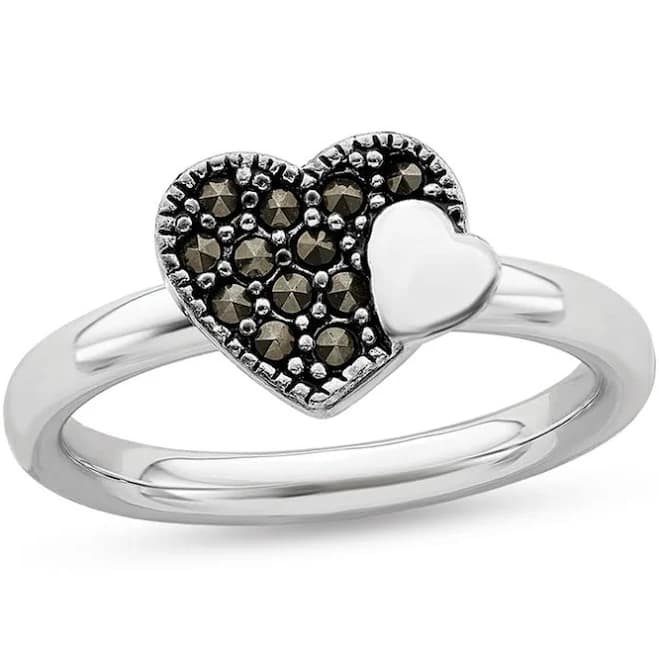Zales Sterling Silver Marcasite Double Hearts Ring