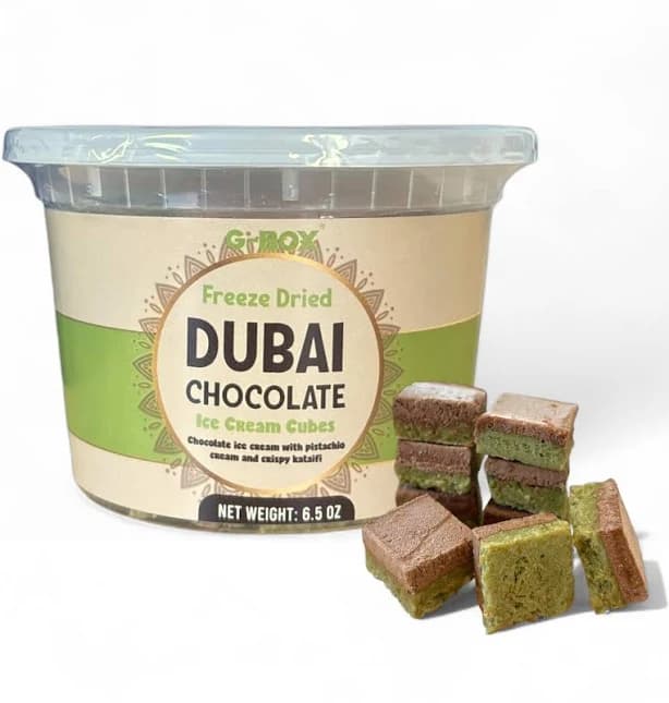 G-BOX Freeze Dried Dubai Chocolate Ice Cream Cubes - Handmade in USA with Pistachio Cream & Kataifi Dough - Nutty Sweetness & Creamy Depth - Perfect