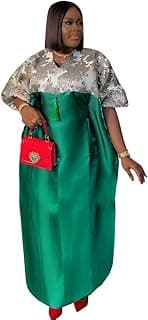 HD Stylish African Bubu Dress Fancy Jacqaurd & Glossy Fabric Patched Gown for Woman
