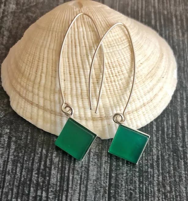 Sterling Silver Green Agate Long Dangle Earrings