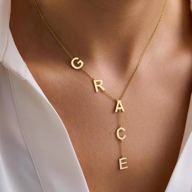 Personalized Gold Lariat Name Necklace