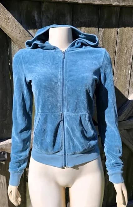 Vintage Y2k Juicy Couture Teal Blue Velour Track Jacket Size Medium