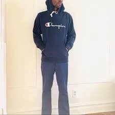 Champion Reverse Weave Logo Script Hoodie-Navy-XL